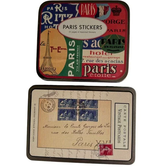 Vintage Paris Hotel Postcard & Sticker Collection in Metal Tin Vintage Style 42 - Picture 9 of 11